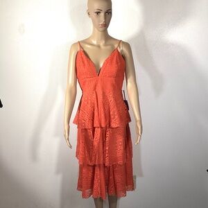 Lulu's Vibrant Orange Lace Midi Dress